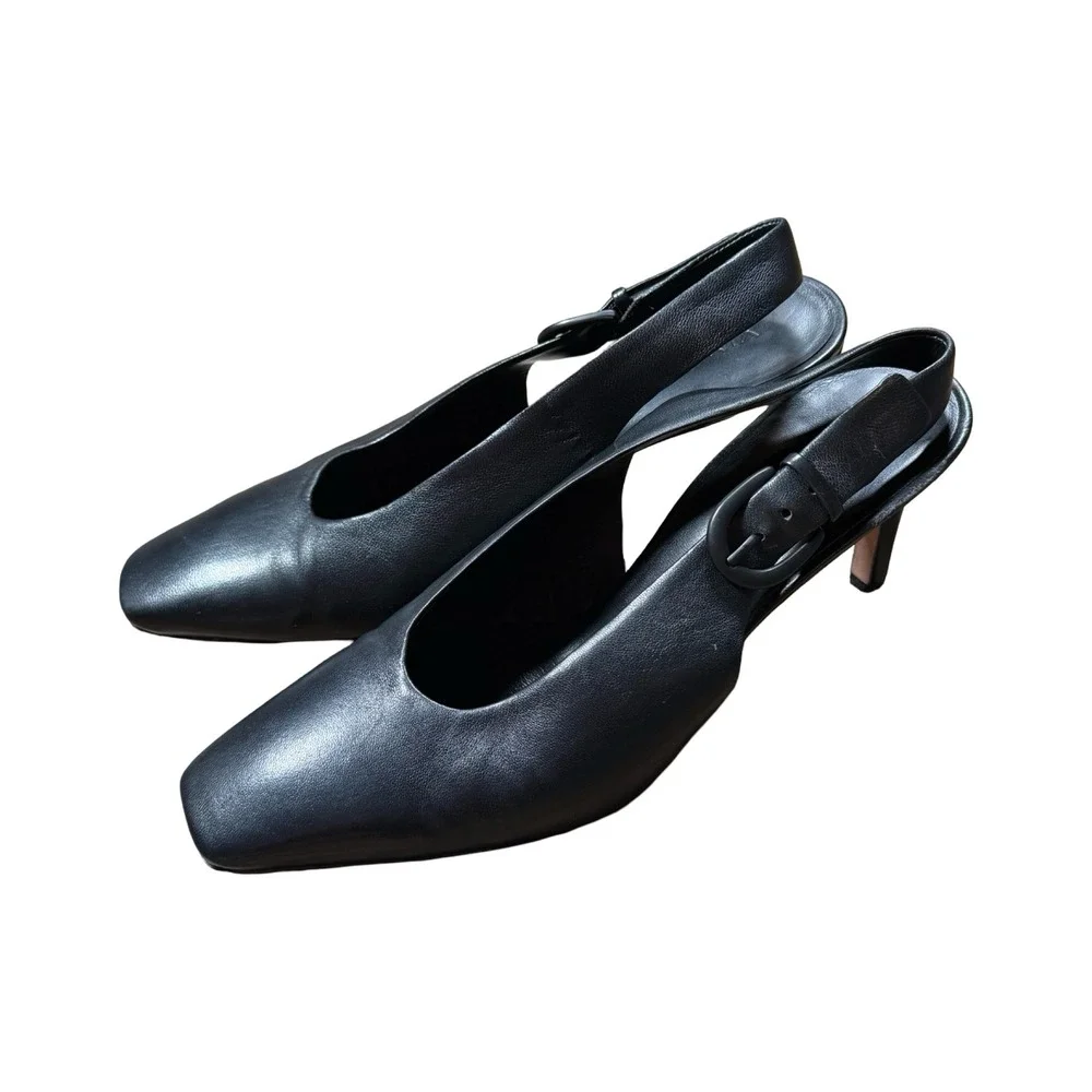 Vince Black‎ Leather Square Toe Slingback Pumps Heels Womens Size 9M 40